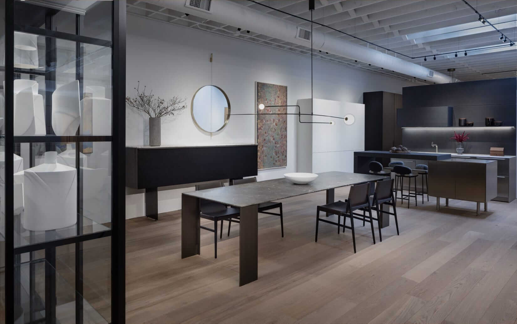 oro-showroom-dining-area-stone-table-kitchen-island oro showroom dining area stone table kitchen island